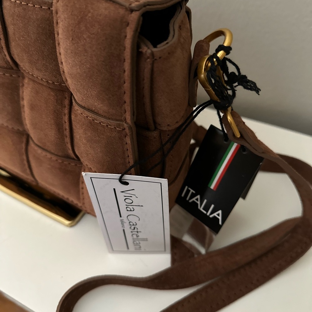VIOLA CASTELLANI Bruciato Suede Padded Woven Crossbody Made In Italy - Picture 5 of 6